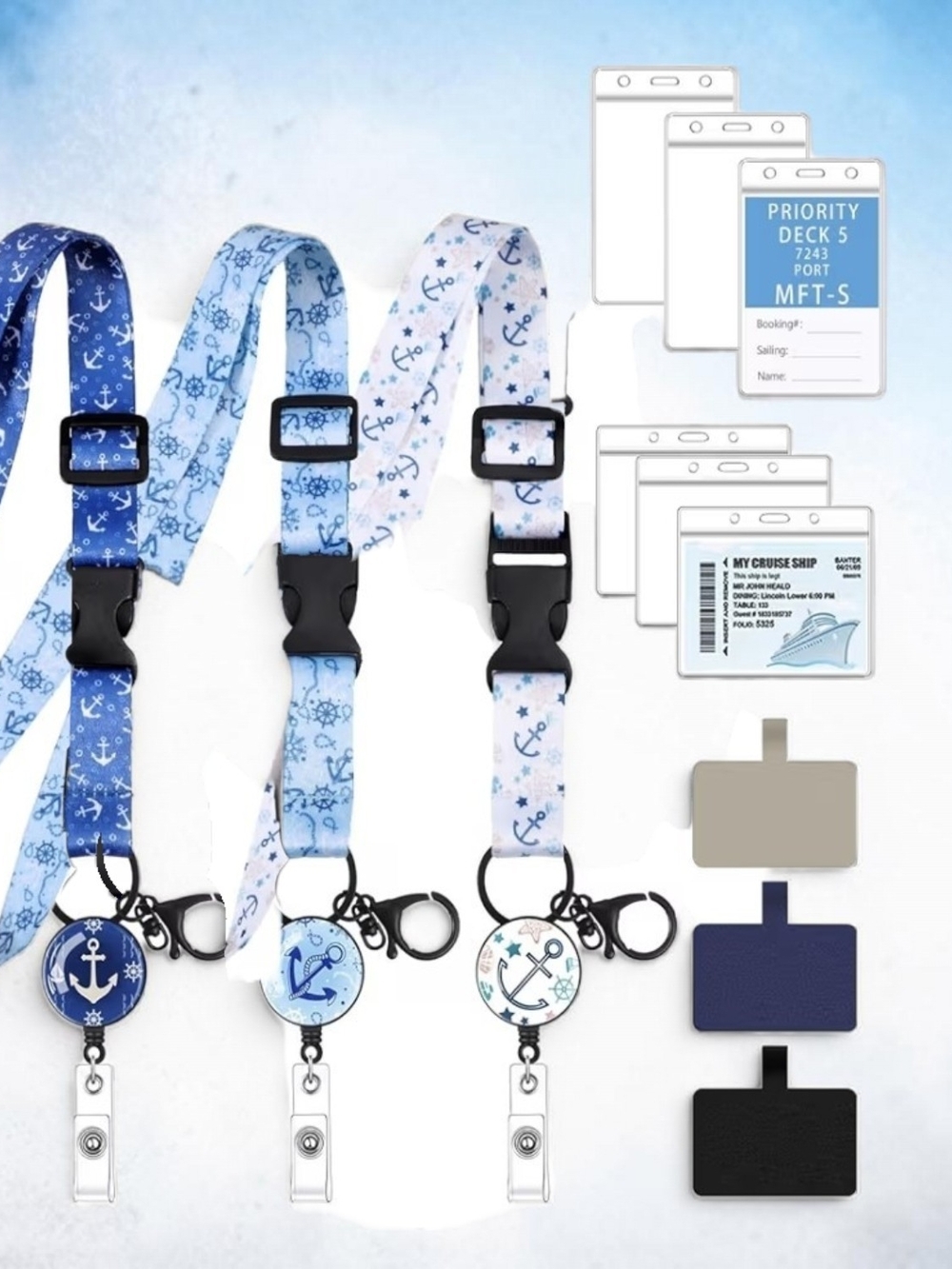 Nautical Anchor Lanyard ID Badge Holders - Blue Ombre Set Of 3 Lanyards NWOT